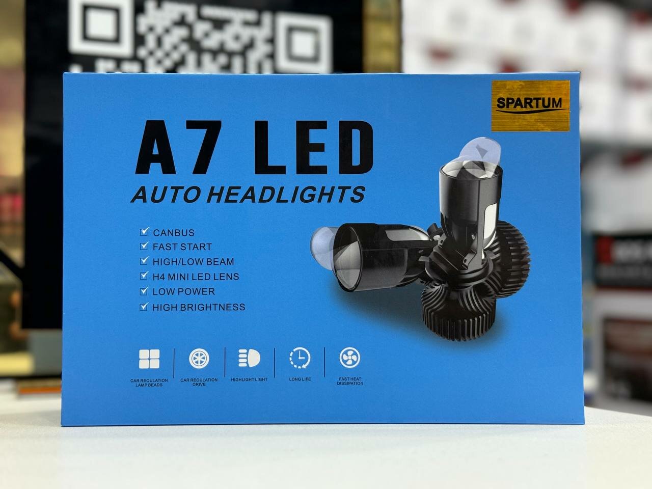 Светодиодные лампы H4 Bi-LED мини линзы H4 A7 белые 6000k без разбора фары 2 шт