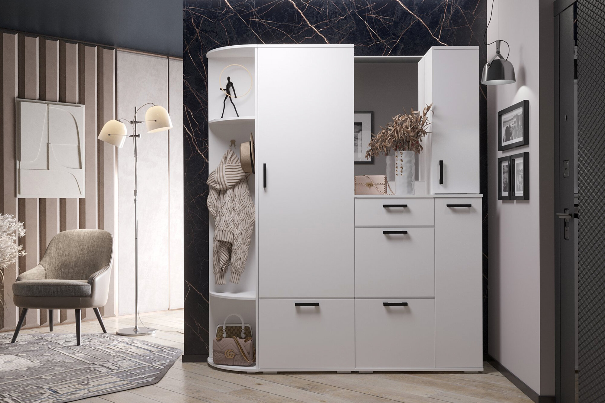 фото Прихожая Эра Ника №4 белая 175.4x35.4x203.2 см