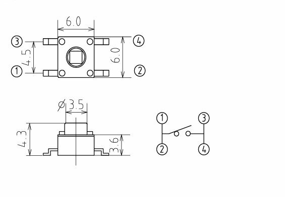 Кнопка тактовая SMD 6х6х4,3 IT-1102W 10 шт. микропереключатель 4pin высота штока 0,7мм