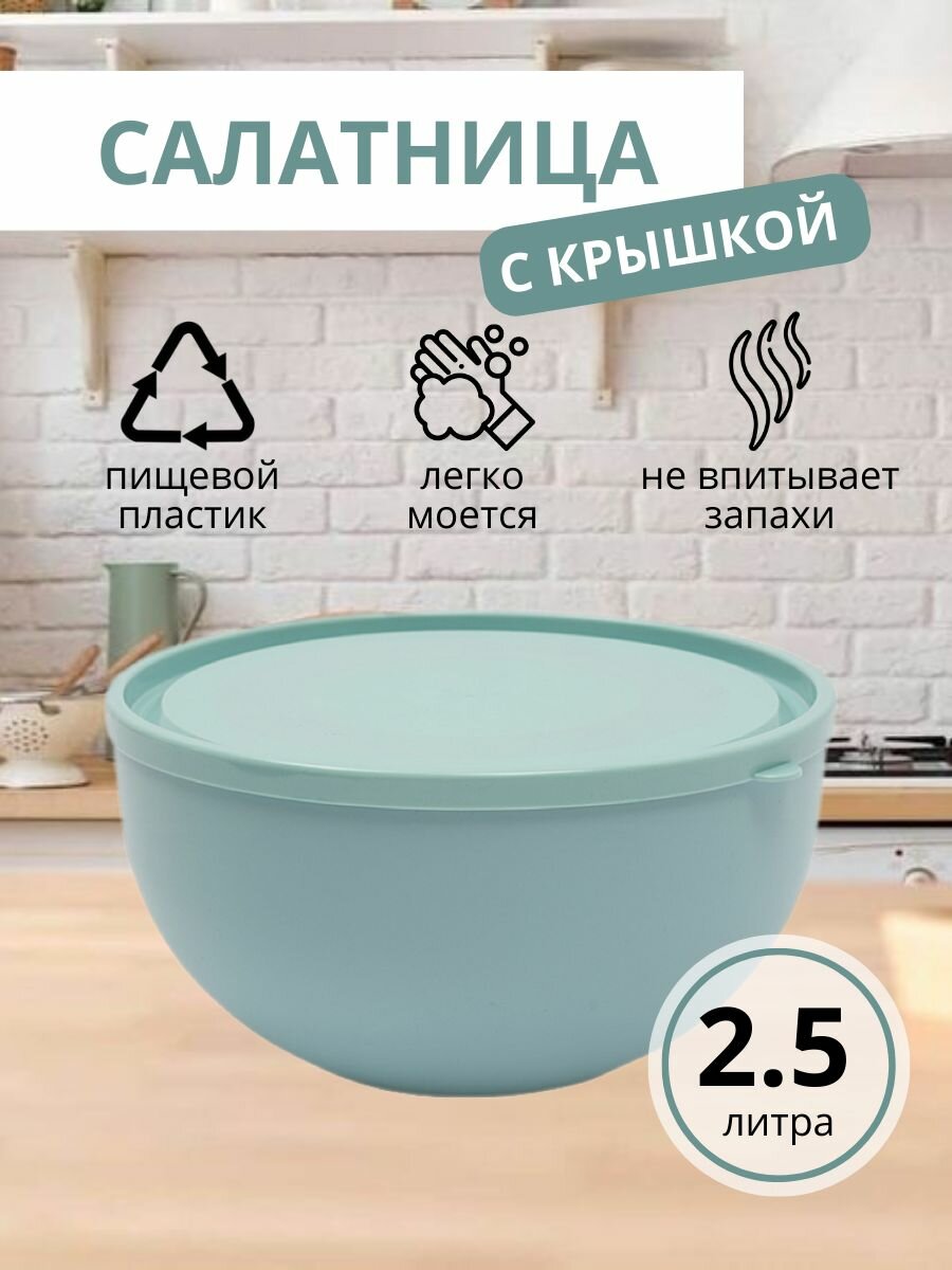 Салатница с крышкой ElfPlast пластиковая салатница миска салатница для салатов пластиковый салатник с крышкой серо-голубой 2.5 л