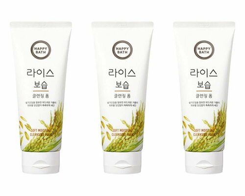 HAPPYBATH Пенка для лица очищающая увлажняющая с маслом рисовых отрубей RICE MOISTURIZING CLEANSING FOAM, 200 гр, 3 шт