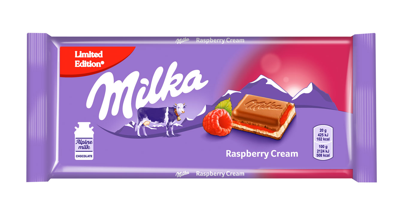 Шоколадная плитка Milka Raspberry Creme / Милка Малиновый Крем 100 гр. (Германия)