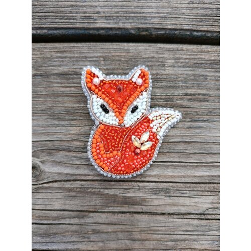 Брошь, белый, оранжевый