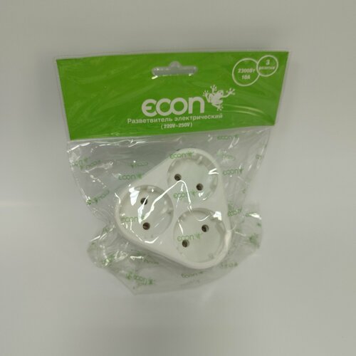 Разветвитель электрический Экон 3 розетки без заземления ток max 10A нагрузка 2300Вт сеть 220v-250v 660₽