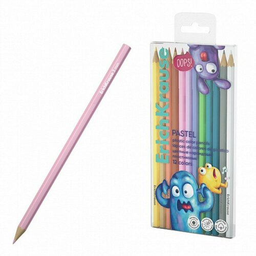 Карандаши 12 цветов ErichKrause Jolly Friends Pastel пластик шестигранные европодвес 459₽