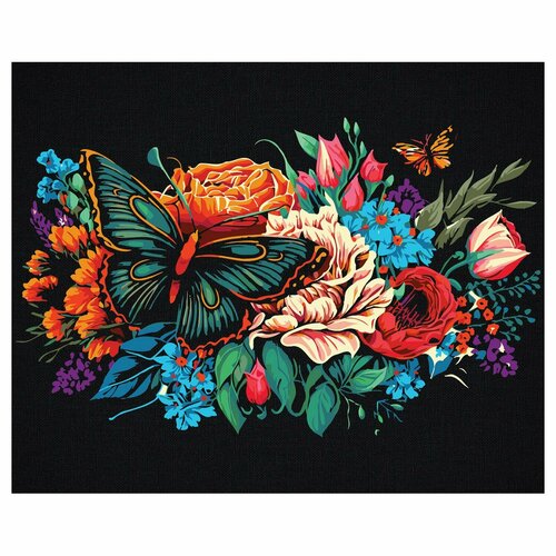 Картина по номерам на черном холсте «Бабочка на цветах», 40 × 50 см картина по номерам на холсте лев в цветах 40 х 50 см