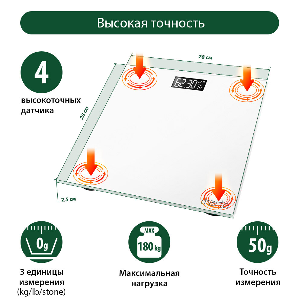 MARTA MT-1684 белый жемчуг LCD весы напольные диагностические, умные с Bluetooth - фотография № 7