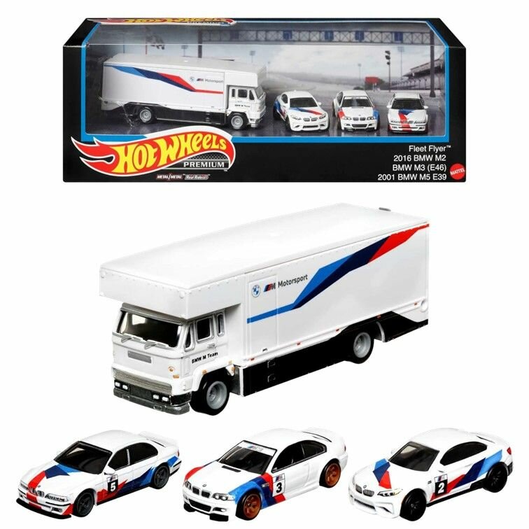 HCR52 Машинка металлическая игрушка Hot Wheels Premium коллекционная модель премиальная 2001 BMW M5 E39, BMW M3 E46, 2016 BMW M2, Fleet Flyer 4 шт.