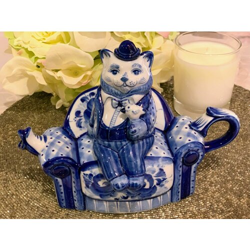 Чайник сувенирный Кот гжель фарфор ручная работа 7700₽