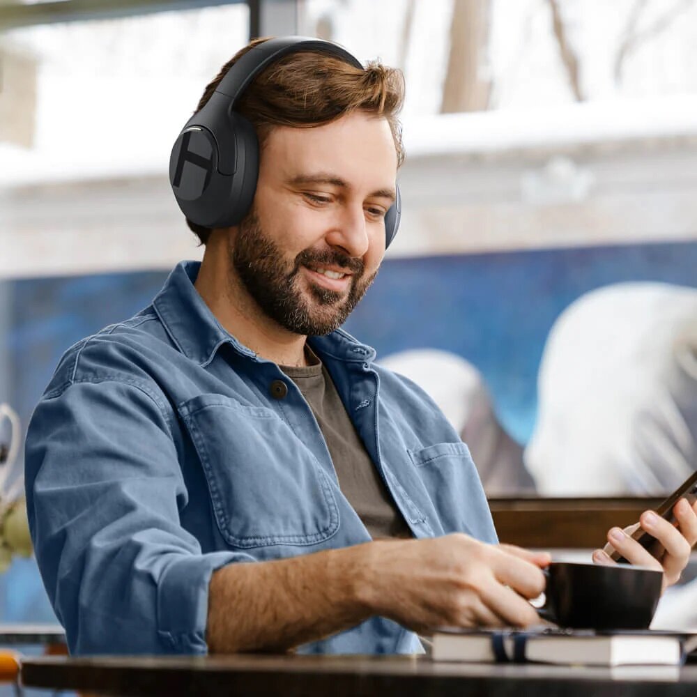 Изображение Беспроводные наушники с шумоподавлением Haylou S35 ANC, Цвет: черный с синим оттенком