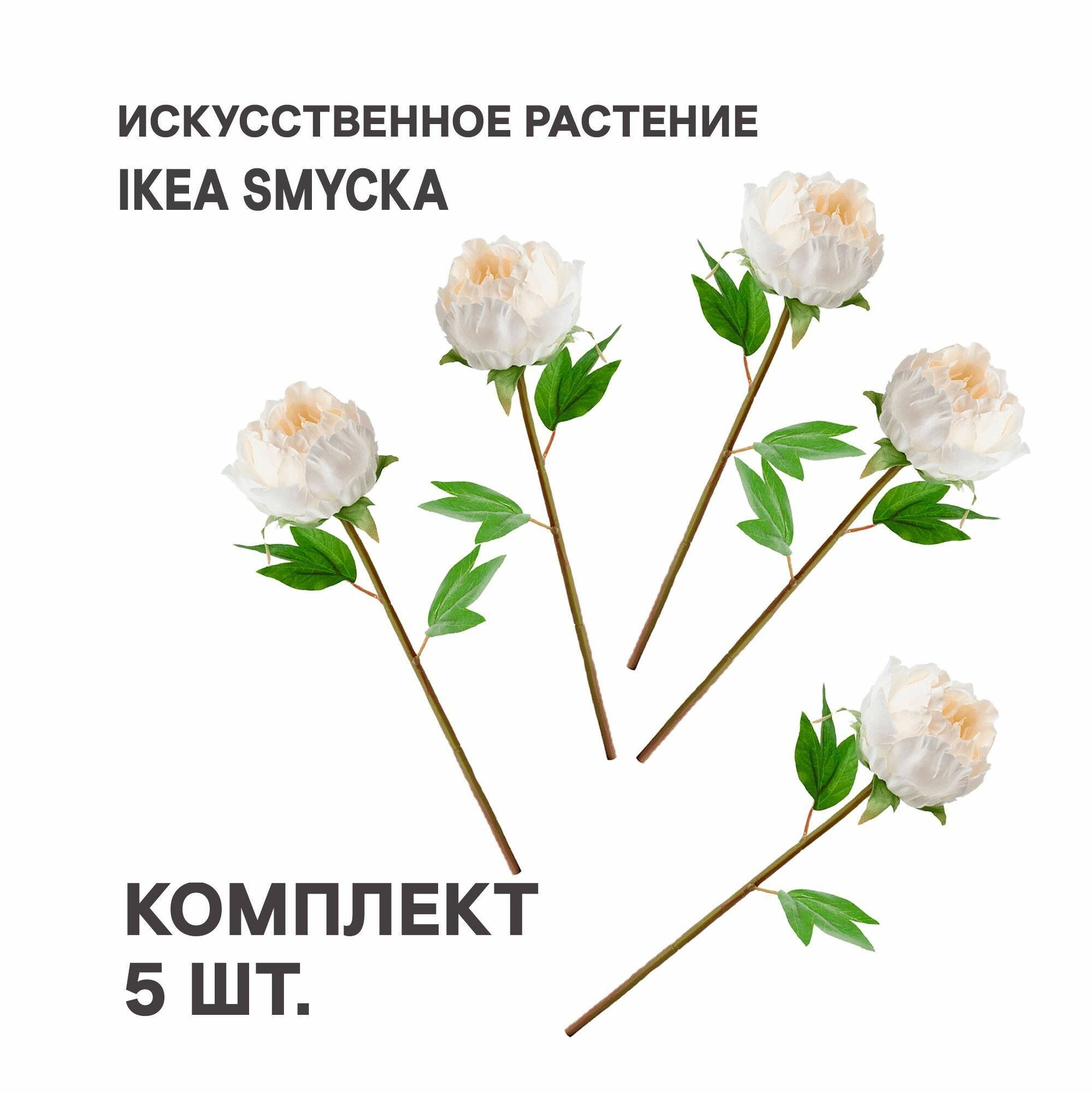 Цветок искусственный IKEA SMYCKA смикка 30 см Пион/белый, 5 шт.