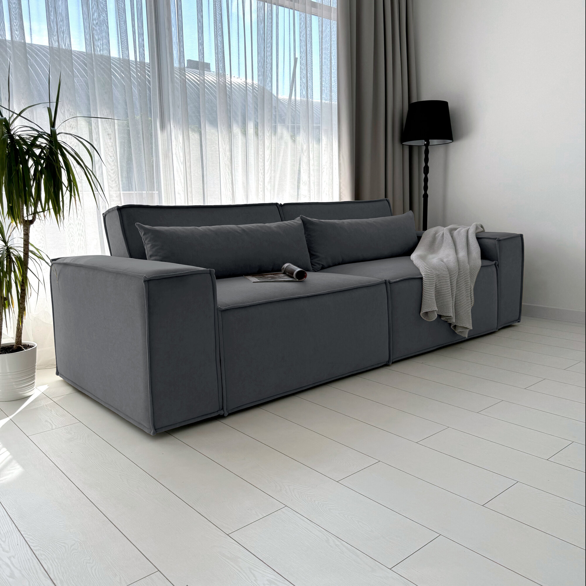 Диван-кровать Redsofa Пикассо 260 см графит Teddi. Раскладной прямой диван со съемными чехлами, для дома и офиса (Мебельный гарнитур бытового назначения) — фото 1
