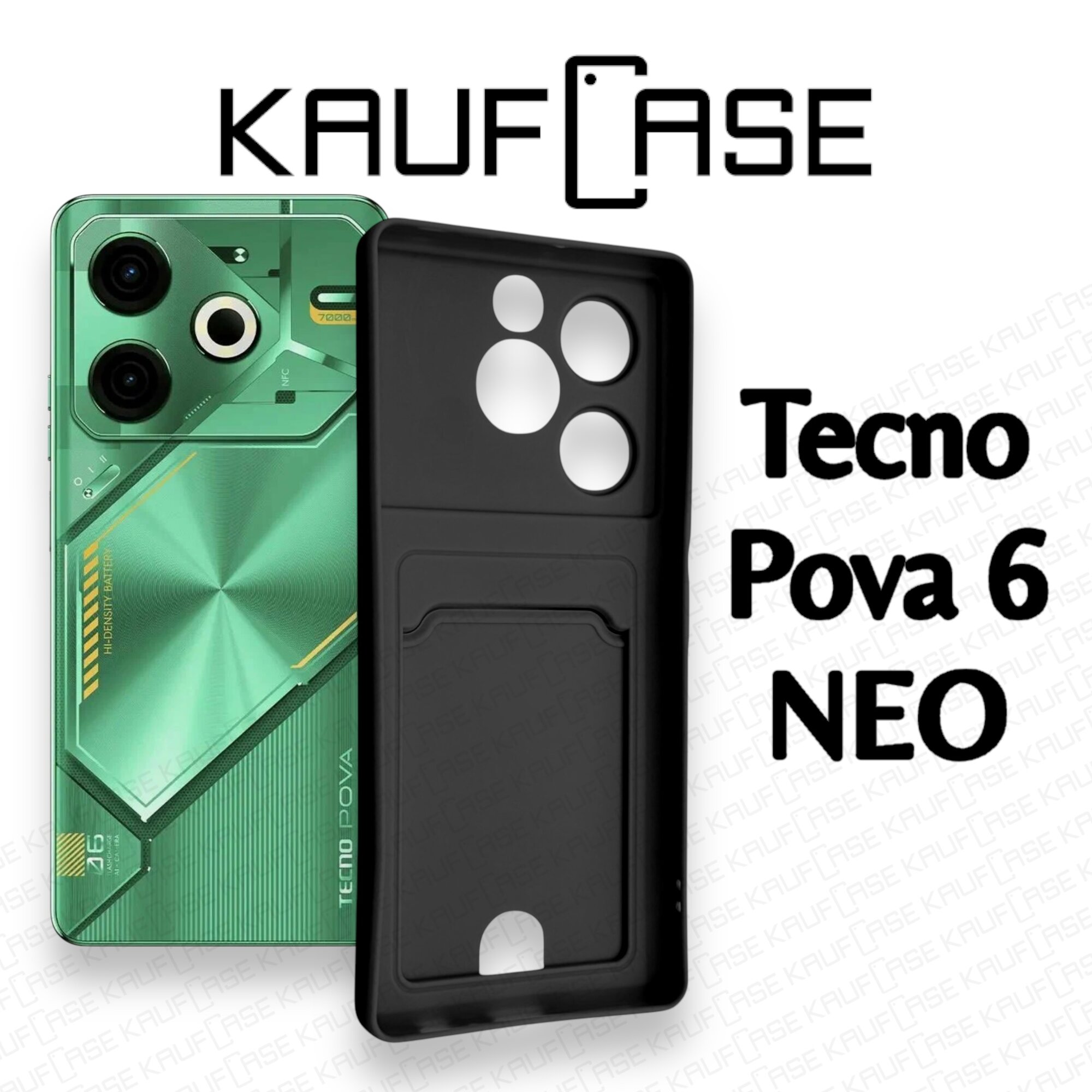 Силиконовый матовый чехол на Tecno Pova 6 NEO (6.78"), черный. Карман для пластиковых карт — фото 1