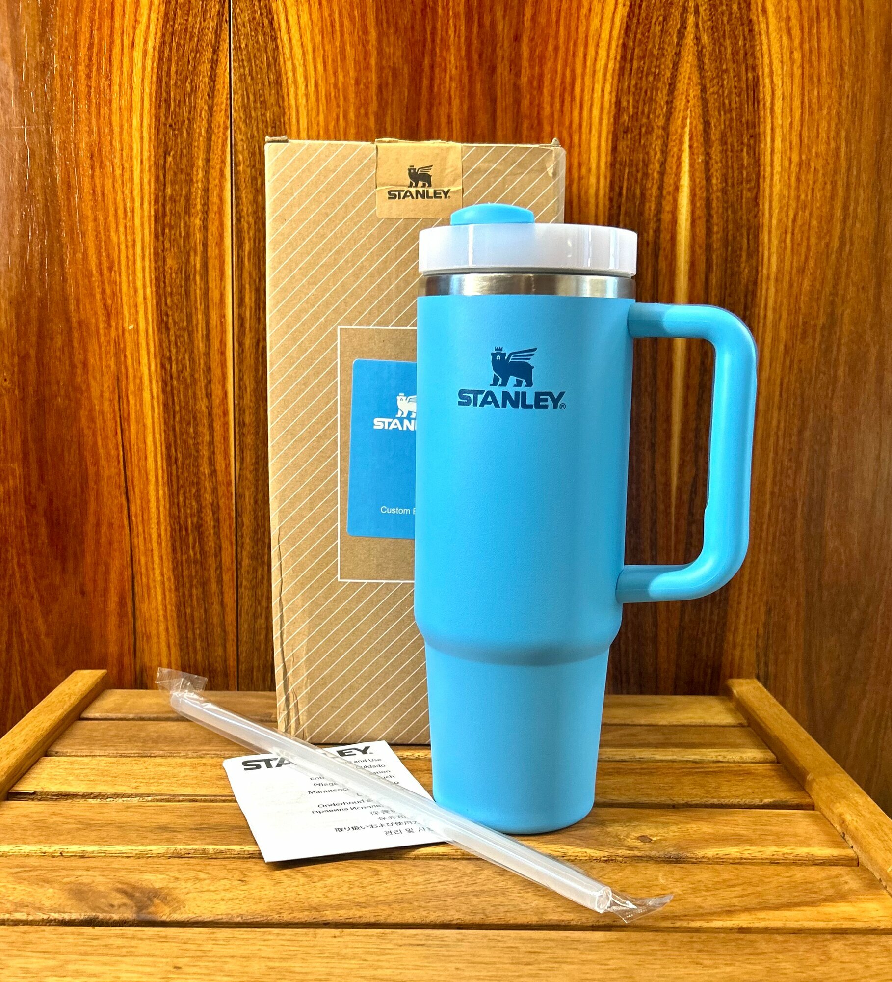 Кружка-термос STANLEY Tiffany 887, сталь304, 0,89 л, голубая, с крышкой и трубочкой