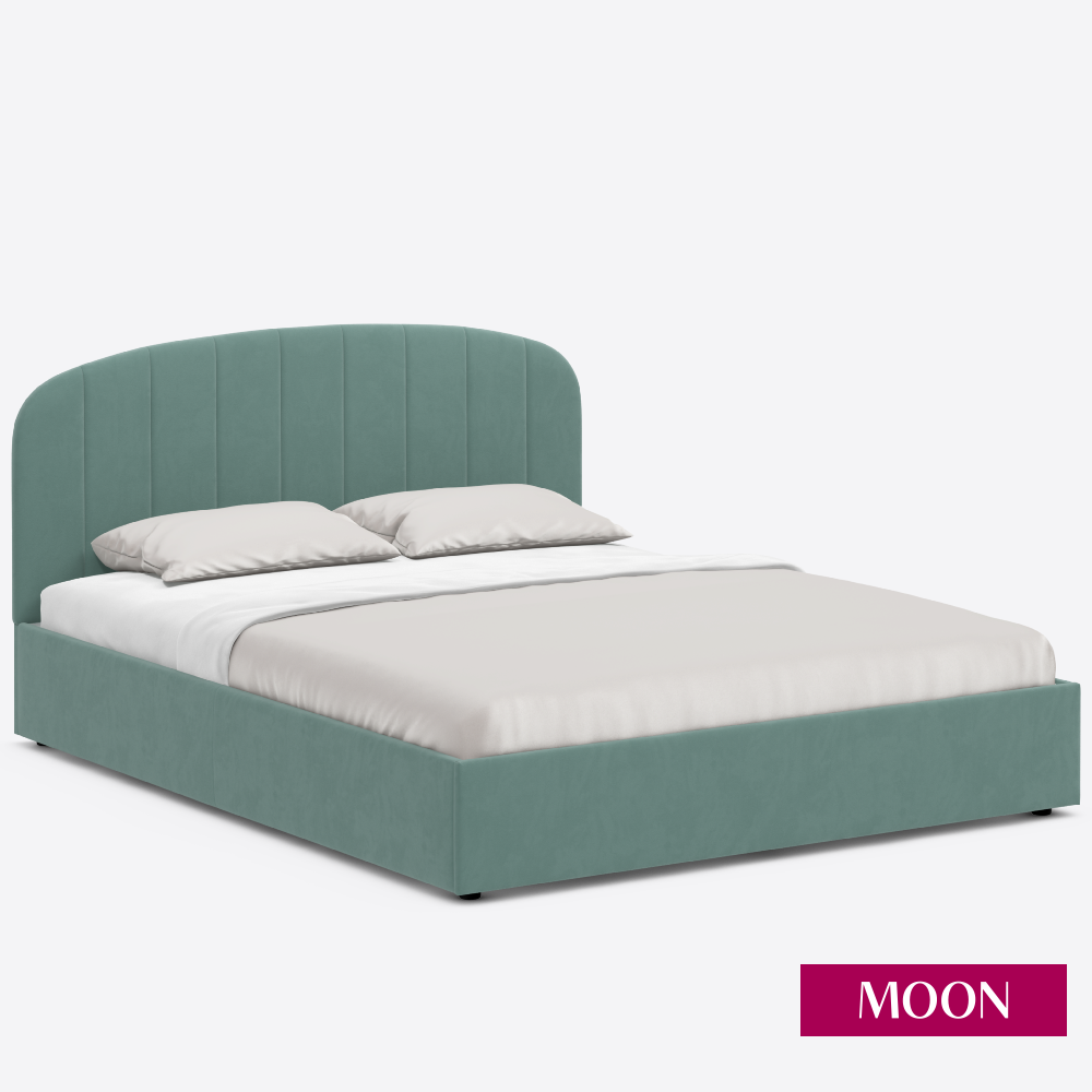 Кровать двуспальная без подъемного механизма, MOON FAMILY 1262, размер 140х200 см, велюр светло-зеленый. Ортопедическое основание в комплекте