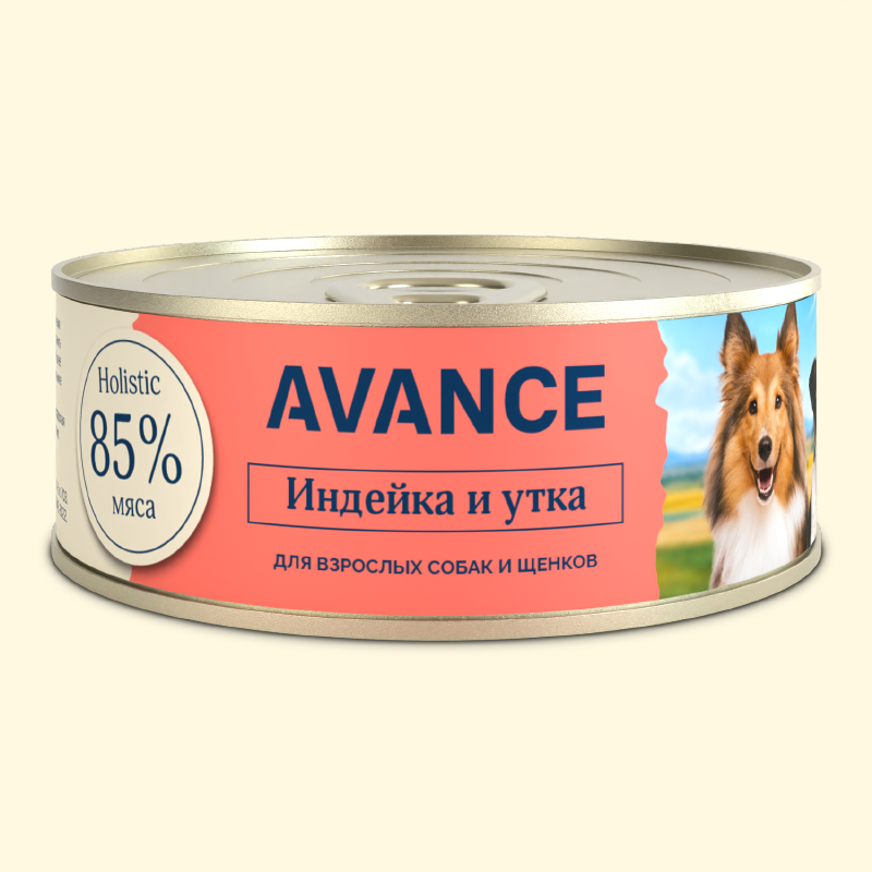 AVANCE holistic Консервы для взрослых собак и щенков с индейкой и уткой, Natural&Healthy Turkey&Duck, Влажный корм, 100 гр — фото 1