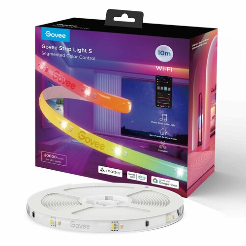 Cветодиодная лента RGB Govee RGBICW LED Strip Lights с поддержкой Matter H612CCD1, умная LED подсветка 10 метров