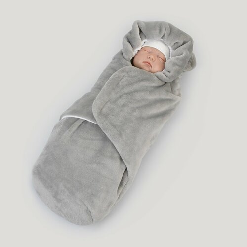 Комбинезон-мешок «Кокон Мишка», велсофт, демисезонный р. 0-3 мес, серый