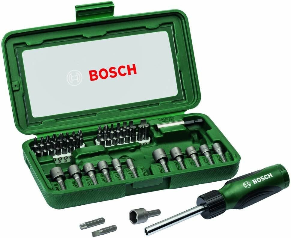 Bosch Профессиональный набор бит и торцевых ключей для отверток Bosch из 46 предметов (PH- PZ- Hex- T- S-биты принадлежности для дрели и шуруповерта)