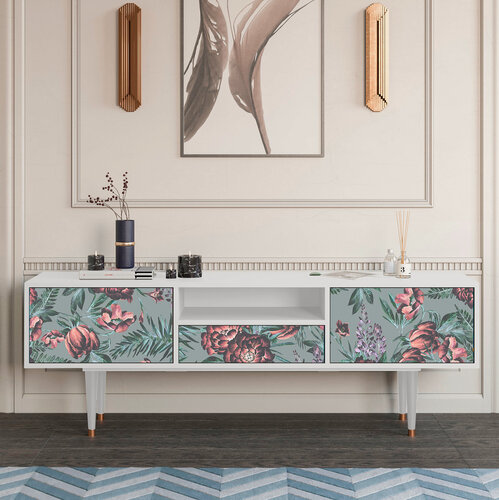 Изображение товара ТВ-Тумба - STORYZ - T6 Light Peonies, Размер - 170 x 69 x 41 см, Цвет корпуса - , Белый