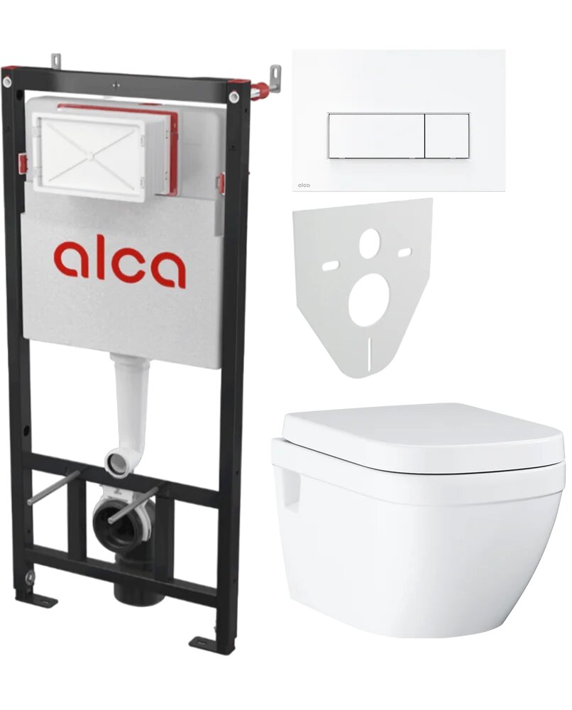 Комплект 2 в 1 Унитаз подвесной Grohe Euro Ceramic 39703000 / Инсталляция с кнопкой AlcaPlast AM101/1120-4:1 M570-VE-01 цвет белый