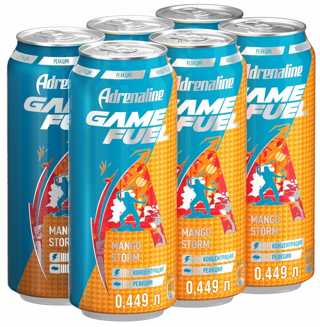 Напиток энергетический Adrenaline Game Fuel Манго 0,449л X6 - фотография № 1