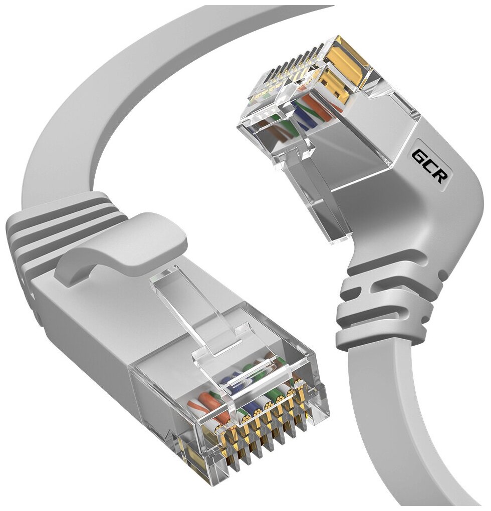 GCR Патч-корд PROF плоский 3.0m, UTP медь кат.6, белый, верхний угол, ethernet high speed 10 Гбит/с, RJ45, T568B