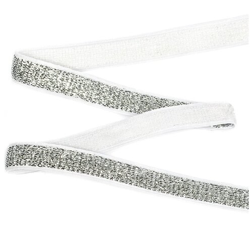 Резинка тканая 15мм металлизированная белый/серебро 3 метра