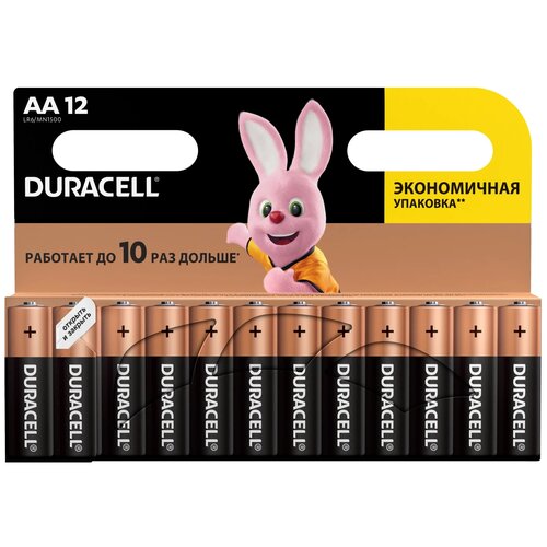 Батарейки щелочные (алкалиновые) Duracell, тип AA, 1,5В, 12шт (пальчиковые) батарейки щелочные алкалиновые gp super тип aa 1 5v 30шт пальчиковые