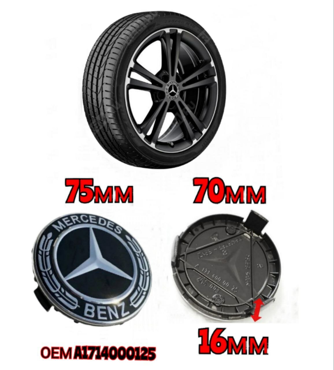 Заглушка диска/Колпачок ступицы литого диска Мерседес Mercedes-Benz 70-75 цвет черный хром
