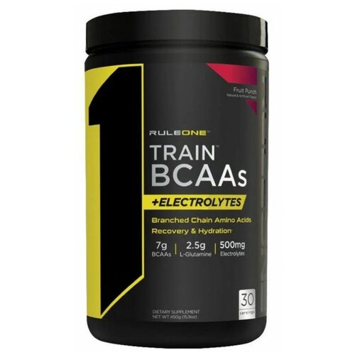 bcaa rule 1 train bcaa electrolytes арбуз 432 гр BCAA Rule 1 Train BCAA + Electrolytes, фруктовый пунш, 450 гр.