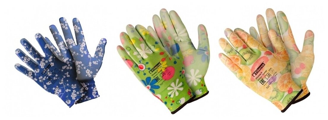 Перчатки /Для садовых работ/, разноцветные, Fiberon, 8(М)- (комплект 3 пары)