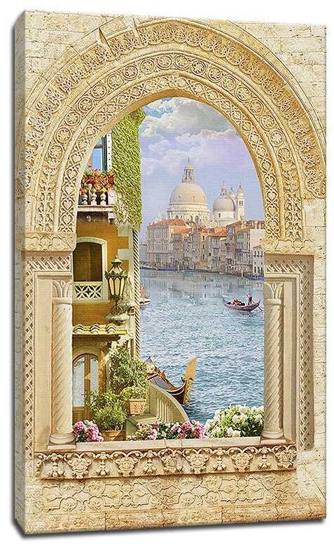Картина Уютная стена "Окно с видом на канал в Венеции" 40х60 см