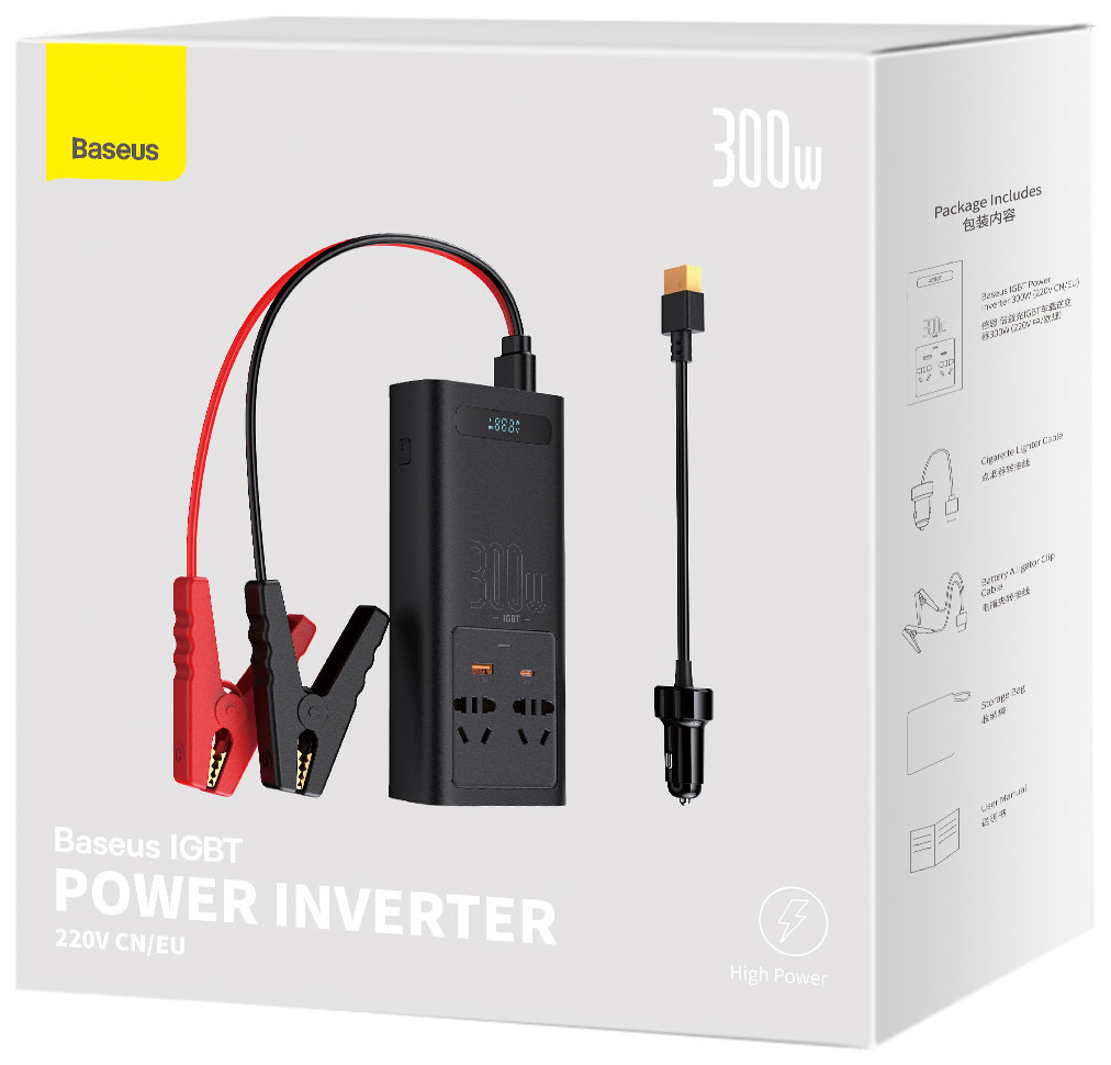 Автомобильный инвертор Baseus IGBT Power Inverter 300W (220V CN/EU) Black (CGNB010101)