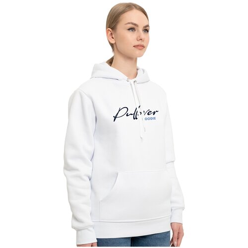 фото Толстовка (худи) женская без начеса с капюшоном белая, размер 44-46 (s) ph - pullover hoodie