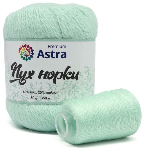 Пряжа Astra Premium Пух норки (Mink yarn) 041 светлая мята 80% пух, 20% нейлон 50г 290м с добавочной нитью