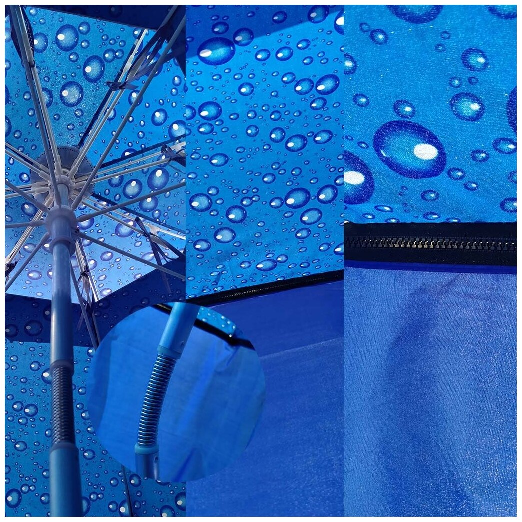 Палатка пляжная / Зонт пляжный со съемной шторкой - усиленная солнцезащита, вентиляция, наклон - диаметр 220см - алюминиевый каркас - фотография № 2