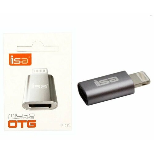 Переходник Micro USB на Lightning, ISA P-05, алюминий, серый isa p 05 переходник micro usb to lightning