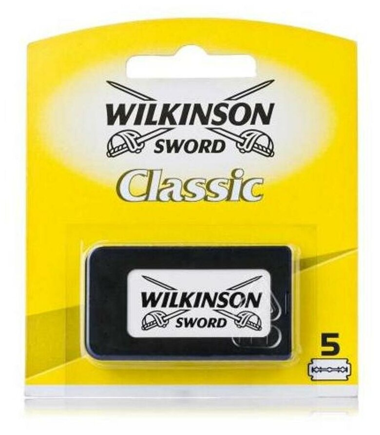 Лезвия двухсторонние немецкие для бритвы Wilkinson Sword "Classic" в диспенсере классические для T-образных бритв и шаветок 3 упаковки по 5 шт.