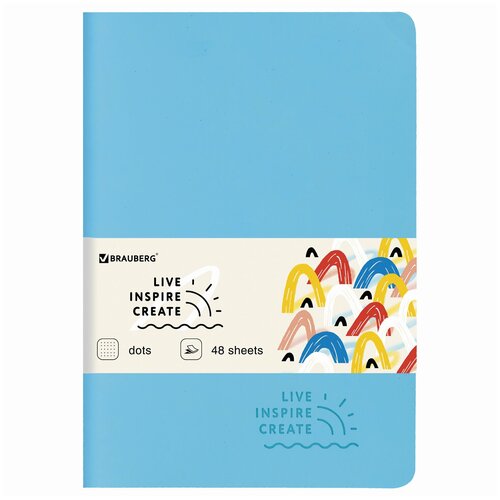 Тетрадь 48 л. в точку обложка кожзам SoftTouch, сшивка, A5 (147х210мм), голубой, BRAUBERG RAINBOW, 3 шт.