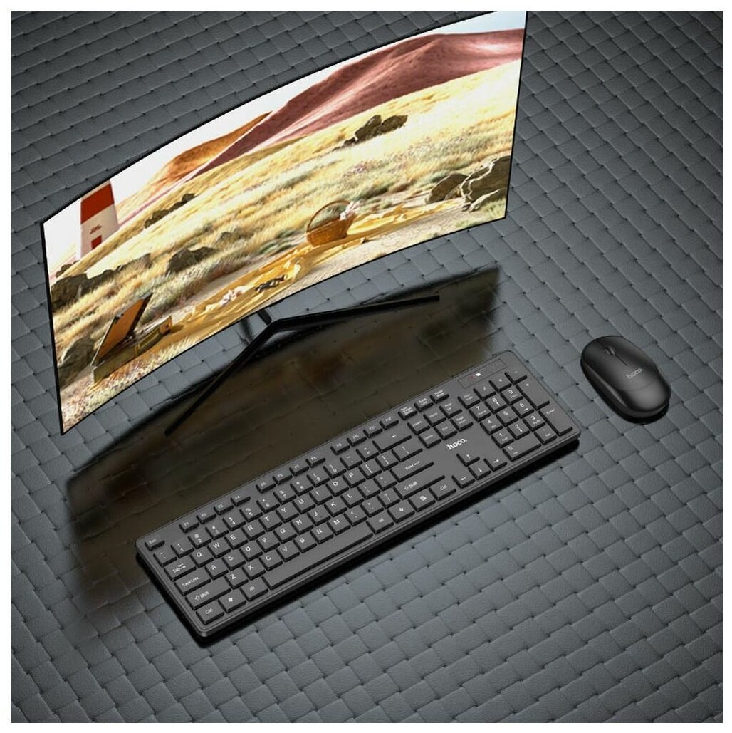 Беспроводная мембранная клавиатура с мышкой Hoco GM17 Wireless Business Keyboard and Mouse Set (русские буквы), черный