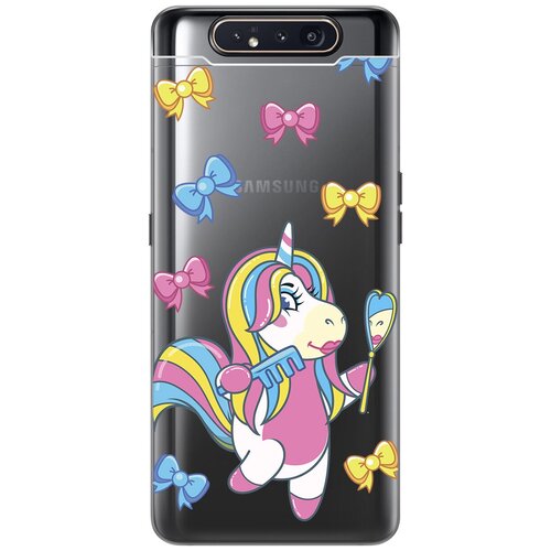 чехол книжка на samsung galaxy a80 a90 самсунг а80 а90 с 3d принтом charming line красный Силиконовый чехол с принтом Lady Unicorn для Samsung Galaxy A80 / A90 / Самсунг А80 / А90