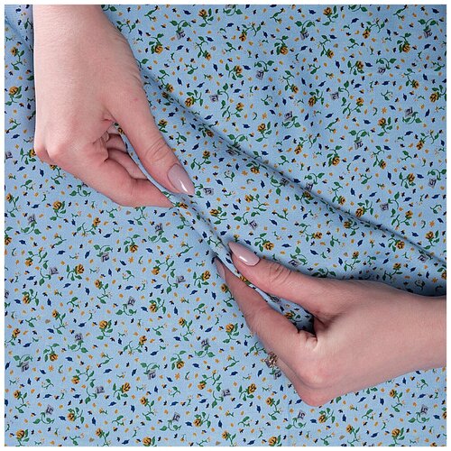 Ткань штапель голубой цветы (2120) ткань штапель cиний цветы 2698