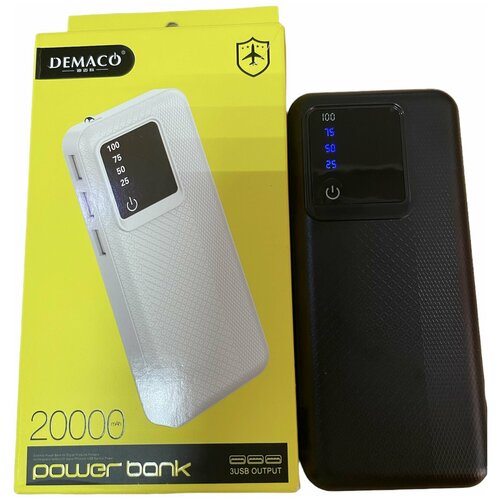 Внешний аккумулятор (Power Bank) Demaco A-44 20000 mAh(черный) 3 usb с фонариком