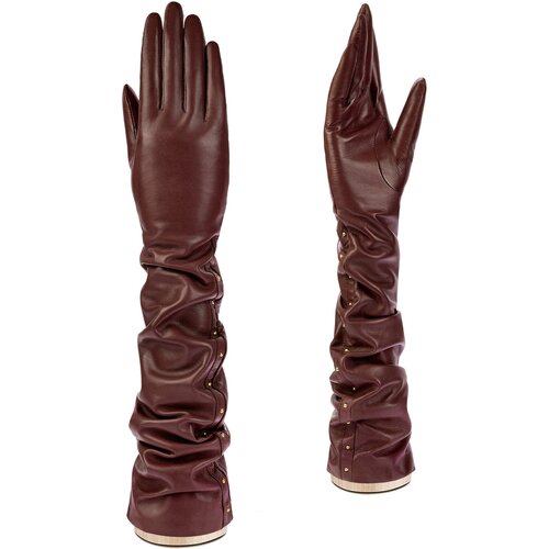 Перчатки ELEGANZZA демисезонные, натуральная кожа, подкладка, размер 6.5, коричневый