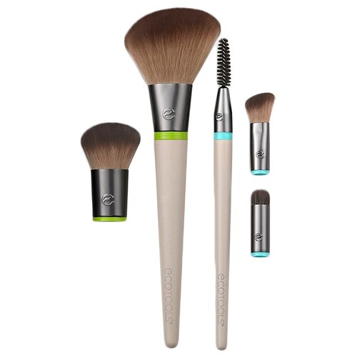 набор кистей для макияжа 5 сменных насадок и 2 ручки ecotools interchangeables daily essentials total face kit 1 шт Ecotools Набор кистей Interchangeables Daily Essentials Total Face Kit, 5 шт. черный/бежевый