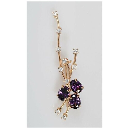 фото Брошь lotus jewelry, бижутерный сплав, золочение, аметист, фиолетовый