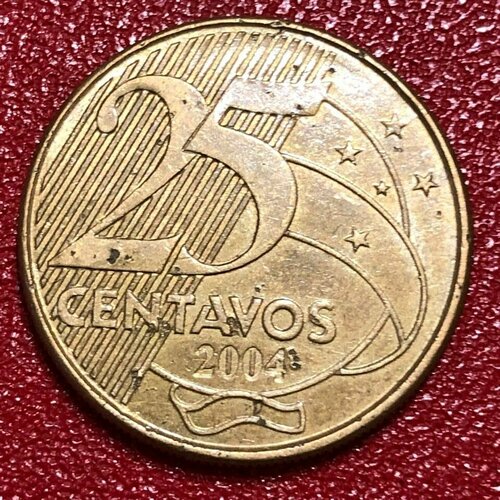 Монета Бразилия 25 сентаво 2004 год #5-12 монета бразилия 50 сентаво 1994 год 7