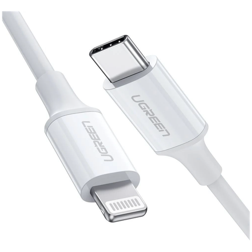 Кабель Ugreen USB C - Lightning, резиновое покрытие, цвет белый, 1 м (10493) кабель ugreen usb c lightning резиновое покрытие цвет черный 2 м 60752