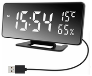 Часы USB электронные настольные с будильником, термометром и гигрометром (VST-888Y) черный корпус белая подсветка